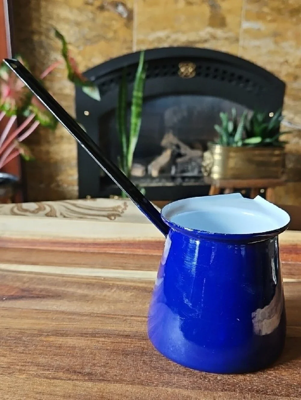 VTG Cobalt Blue Enamelware Coffee Pot Milk Warmer - Made in Yugoslavia